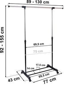 Regukowany czarny wieszak na kółkach M4-F88