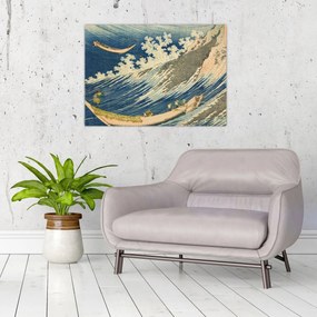 Obraz na szkle - Katsushika Hokusai, Fishing Boats at Choshi in Shimosa (Soshu Choshi) , reprodukcje (70x50 cm)