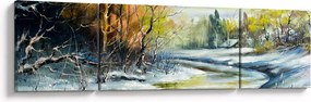 Obraz zimowej rzeki, obraz olejny (170x50 cm)