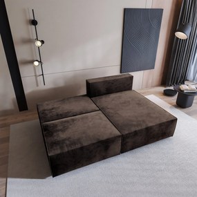 Masseno Narożnik FIORO z funkcją spania i pojemnikiem na pościel Narozniki L, Rozkładana sofa - Brązowy, MONOLITH 29