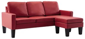 3-osobowa sofa z ekoskóry z podnóżkiem winna czerwień - Lencor 4Q