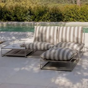 Zestaw Ogrodowy Z 2-częściową Modułową Sofą, Stolikiem Bocznym I Pufem Rozkładanym Amaro Kremowa Tapioca - Mokka Brąz - Sklum