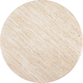 Stolik kawowy okrągły Massia 80 cm do salonu - trawertyn / orzech