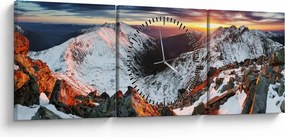 Obraz - Zimowa panorama górska (z zegarem) (90x30 cm)