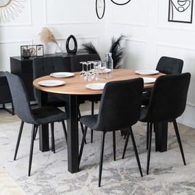 Zestaw Stół Okrągły Rozkładany HARRY 102-142 cm Dąb Craft/Czarny i 6 Krzeseł Tapicerowanych PERU 2 Czarnych Nowoczesnych
