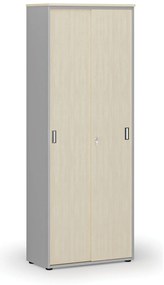 Szafa biurowa z drzwiami przesuwnymi PRIMO GRAY, 800 x 420 x 2128 mm, szary/brzoza