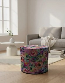 Okrągła tapicerowana wielobarwna pufa w kwiaty H0-F84