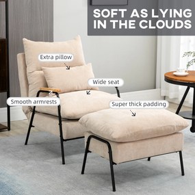 HOMCOM Fotel wypoczynkowy z podnóżkiem, funkcja leżenia, wygodny fotel telewizyjny, 68 x 91,5 x 88 cm, kolor Beżowy