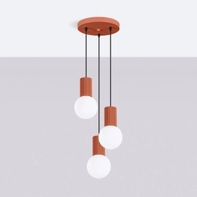 Lampa wisząca HALO 3P ochra czerwona ryflowana SOLLUX  LIGHTING