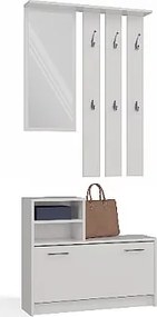 Garderoba Vera |  Biała|  85x24x180 cm |  Wieszak, Lustro, Szafka na Obuwie