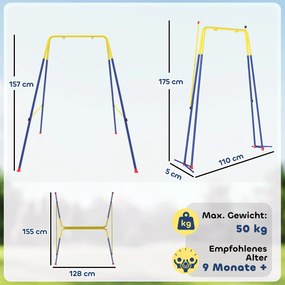 AIYAPLAY Składany stojak na huśtawkę, z ramą w kształcie litery A, 2 haki, 4 kotwy gruntowe, dla dzieci od 9 miesięcy do 8 lat, 128x155x157 cm, niebieski | Aosom PL
