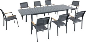 Zestaw mebli ogrodowych z aluminium: stół rozkładany dł. 205/286,5 cm i 8 składanych foteli - Antracytowy - MACILA marki MYLIA