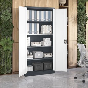 Szafa na dokumenty biurowa metalowa antracytowo-biała: JAN H, 900 x 1950 x 400 mm