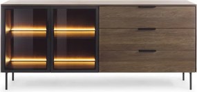 Komoda MILU 181 2D3S – Nowoczesna z Oświetleniem LED i Szkłem Flutes Ornamentowe, Push To Open DAB DUNIN 182x83x40 cm