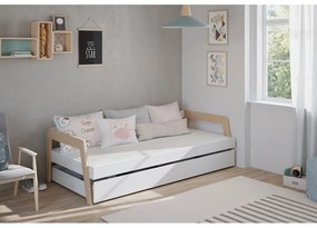 Białe łóżko dziecięce z drewna sosnowego z wysuwanym łóżkiem 90x200 cm Carrie – Marckeric