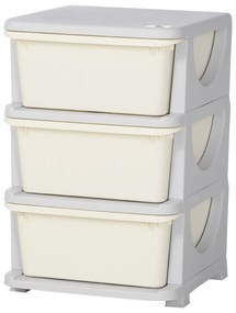 HOMCOM Pudełka do Przechowywania dla Dzieci, 3 Duże Szuflady, Zaokrąglone Krawędzie, Plastik, 37x37x56,5 cm, Kremowy