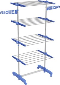 HOMCOM Wieszak na ubrania Suszarka do ubrań 5 poziomów, składany, system One-Klick, 142 cm x 55 cm x 172 cm, Niebieski + Srebrny