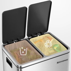 Kosz do segregacji odpadów SORT 30l (2×15l), srebrny/czarny SongmicsHome