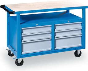 Stół warsztatowy mobilny GD, 6 szuflad, 1190 x 600 x 850 mm, szary