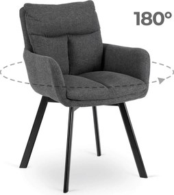Krzesło Tapicerowane Obrotowe do Salonu CORTADO Ciemnoszare Nowoczesne