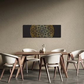 Obraz złotej abstrakcji (z zegarem) (90x30 cm)