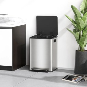 HOMCOM Kosz na śmieci z 2x30 l komorami, pokrywą Soft-Close, stal nierdzewna, srebrny | Aosom PL