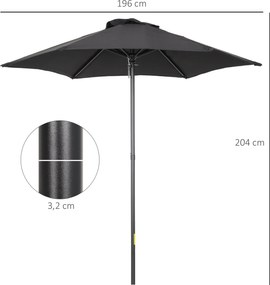 Outsunny Parasol Ø196 cm, Parasol z Funkcją Nachylenia, Sześciokątny Parasol Balkonowy do Plaży Balkonu Ogrodu, Czarny