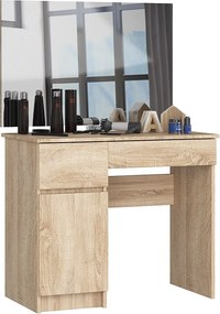 Toaletka AKORD P2 Dąb Sonoma 90 cm z lustrem 900x600 lewa 1 drzwi 2 szuflady kolor Dąb Sonoma mat 2 półki 90x50x142 cm