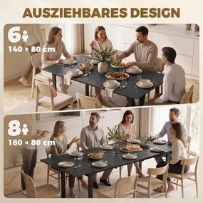 HOMCOM Rozkładany stół jadalniany 140-180 cm dla 6-8 osób, prostokątny w stylu industrialnym ze stalowym stelażem, czarny | Aosom PL