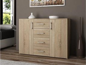 Komoda AKORD K45 Dąb Sonoma 110 cm 2 drzwi 4 szuflady kolor Dąb Sonoma mat 4 półki 110x35x80 cm