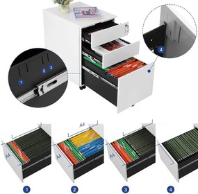 Szafka na Dokumenty Biała, Kontenerek, Na klucz - OFC60WT