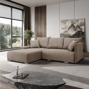 Narożnik, Sofa w kształcie L, tkanina sztruksowa Poso, Jasnobrązowy, Lewy, Livorno L