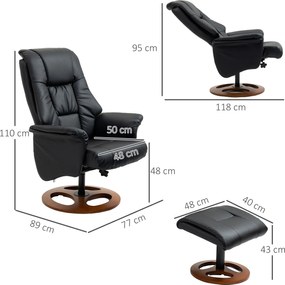 HOMCOM Fotel Masujący z Podnóżkiem Czarny Relaks i Komfort 77x89x110cm | Aosom PL