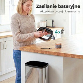 HOMCOM Kosz na śmieci z czujnikiem ruchu 50 L, automatyczny kosz ze stali nierdzewnej do kuchni, srebrny | Aosom PL