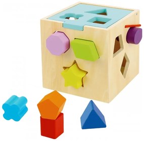 Tooky toy drewniany sorter kolorowa kostka z kolorowymi wzorami 13 el.