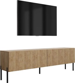 Szafka pod telewizor 170, fronty ryflowane, Dąb Craft, nóżki proste czarne, 170 × 32 × 52 cm