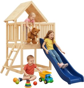 Drewniany plac zabaw z domkiem i zjeżdżalnią R9-S41