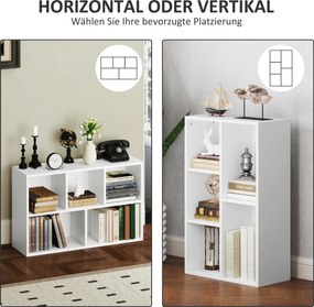 HOMCOM Dwupoziomowa półka na książki, 5 przegródek, Płyta wiórowa, Regał do przechowywania, Biały