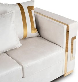 Sofa PALLAZO 2S Dwuosobowa Kremowo/Złota Welurowa Glamour