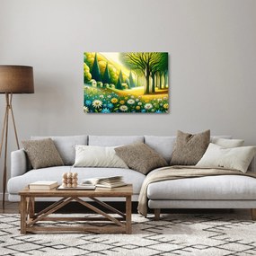 Obraz na szkle - Wieś w żółto-zielonym (70x50 cm)