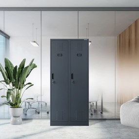 Szafa socjalna BHP ubraniowa czterokomorowa KACPER, 800 x 1800 x 500 mm, antracytowa