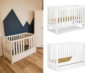 Białe łóżeczko dziecięce z funkcją tapczanika Amelia II 120x60