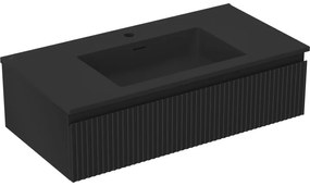 Mexen Rivel szafka łazienkowa 90 cm z umywalką Otis, 1 szuflada, ryflowana , czarna mat - 91A20-09023-1-BF71-W18M71