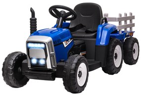 HOMCOM Elektryczny Samochód dla Dzieci z Przyczepką, Pilot, Reflektory, 3-6 km/h, na Lata 3-6, Niebieski