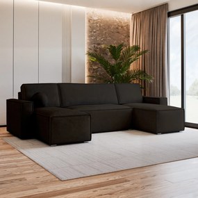 Masseno Narożnik PESANO z funkcją spania i pojemnikiem na pościel Narozniki U, Rozkładana sofa - Brązowy, MONOLITH 29