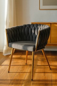 Szare nowoczesne krzesło welurowe z podłokietnikami T9-H00