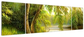 Obraz - Wierzba nad jeziorem, obraz olejny (170x50 cm)