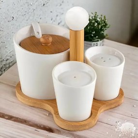 Florina Zestaw cukiernica, solniczka i pieprzniczka na bambusowej podstawce, Adria