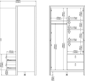 Dwudrzwiowa szafa z lustrem i szufladami Madrid, biały mat