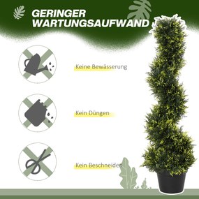 Outsunny Sztuczna roślina spiralna, Spiralny cedr z doniczką, 90 cm, Sztuczna cedrówka do dekoracji zewnętrznej i wewnętrznej, Zielona